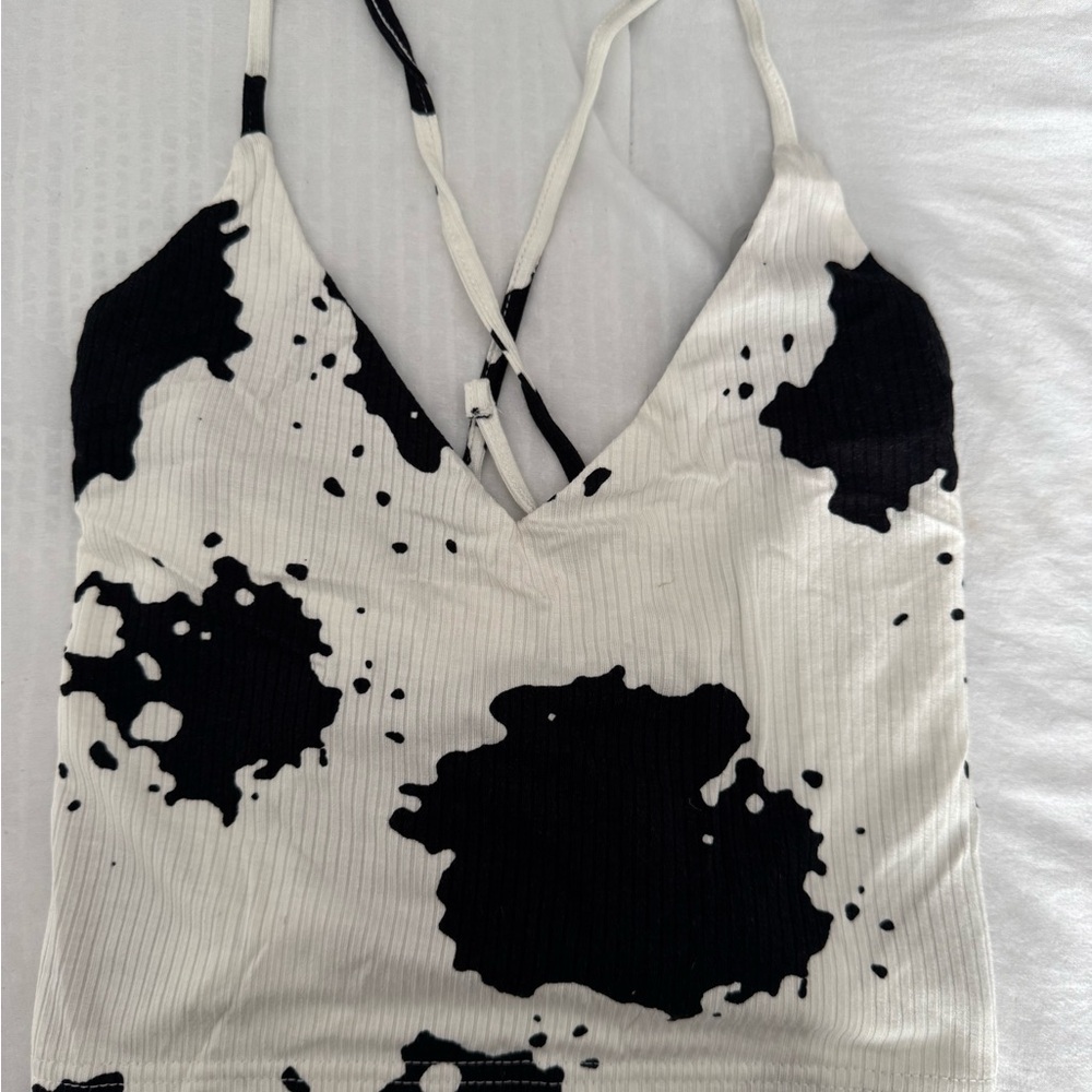 cow print tank top with cross back